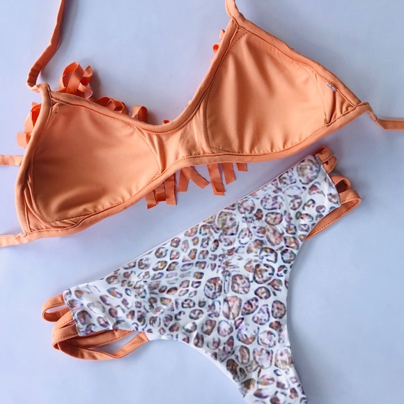 Last 1 Coral Fringe Cheeky Bikini - Picture 4 of 6